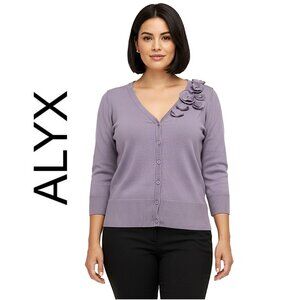 ALYX - 100% cotton lavender button down cardigan with front floral detailing